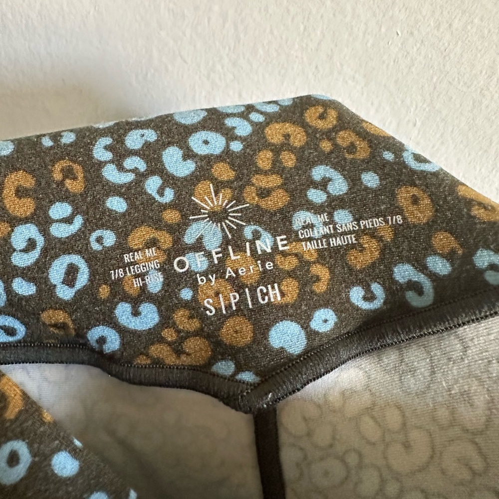 Aerie Offline Green/Blue Floral Mesh Side High Waisted Leggings size Small EUC - Picture 7 of 9